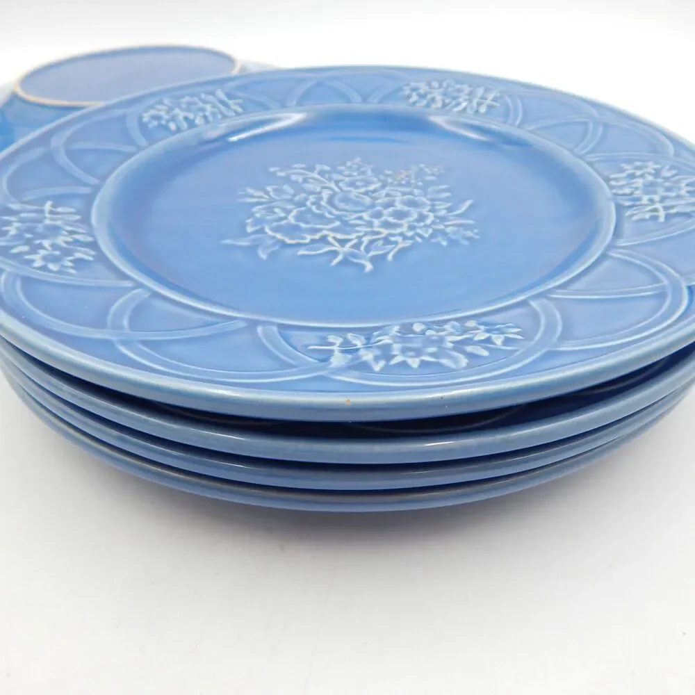 Bordallo Pinheiro Pottery Blue Floral Arch Dinner Plate 10 Inch Lot 5 Portugal